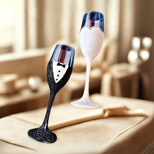"Mr & Mrs" Hand-Painted Champagne Flutes