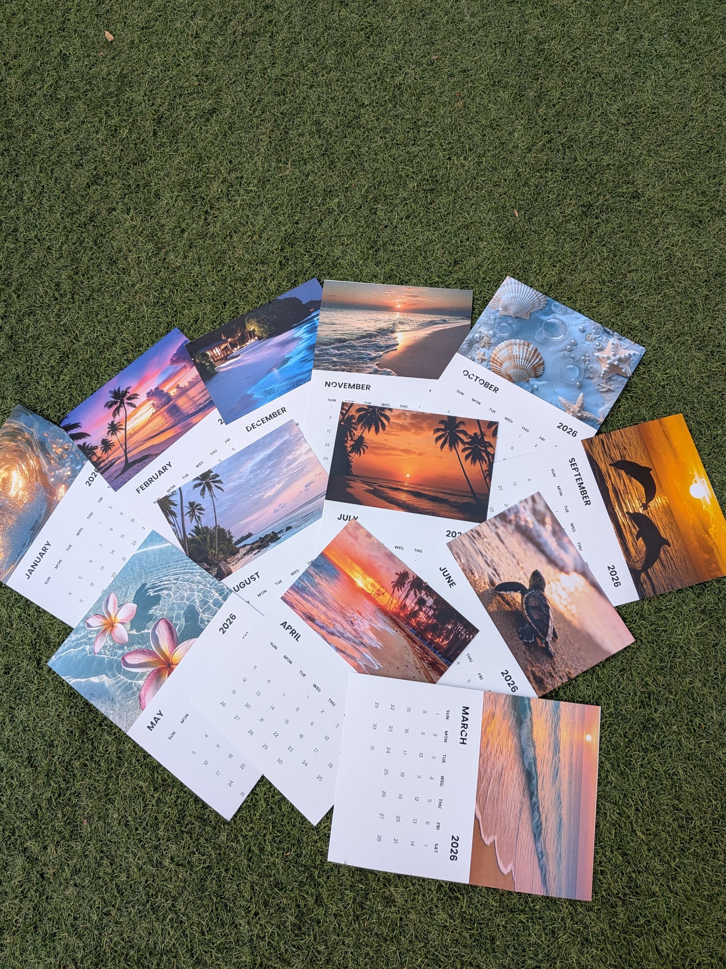 Aesthetic beach and Sunset calendar 2026
