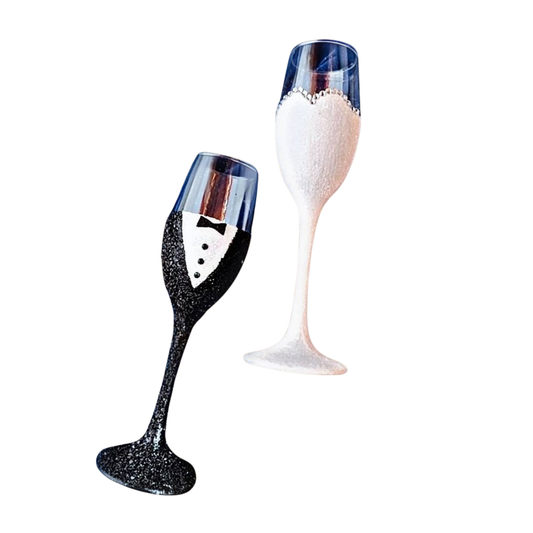 "Mr & Mrs" Hand-Painted Champagne Flutes