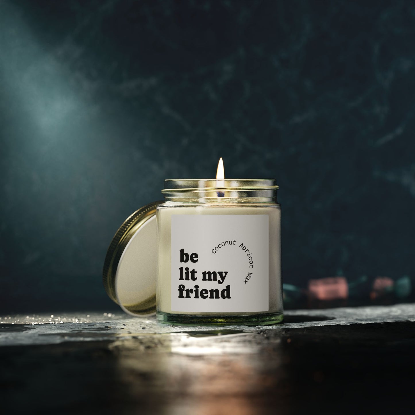 Coconut Apricot Scented Candle (4oz/9oz) — "Be Lit My Friend" Jar