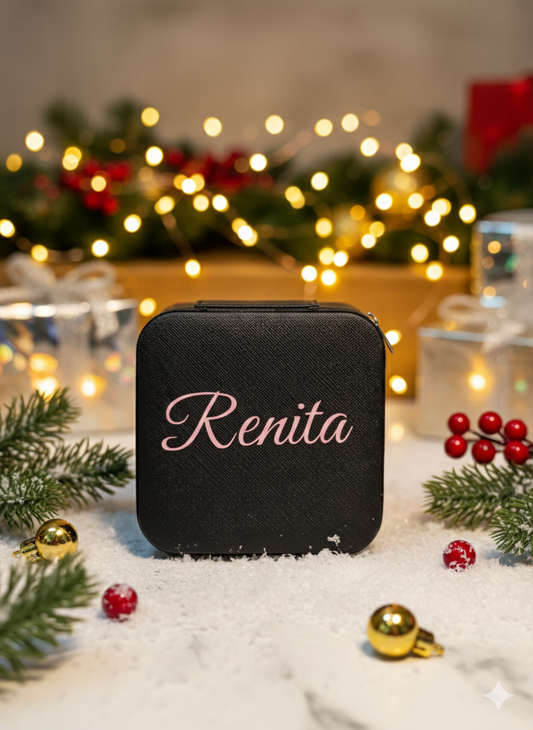 Custom Initial Jewelry Organizer Box in pastel shades with metallic gold initial. Ideal for corporate gifts, bridesmaids, birthdays, and personalised hampers.