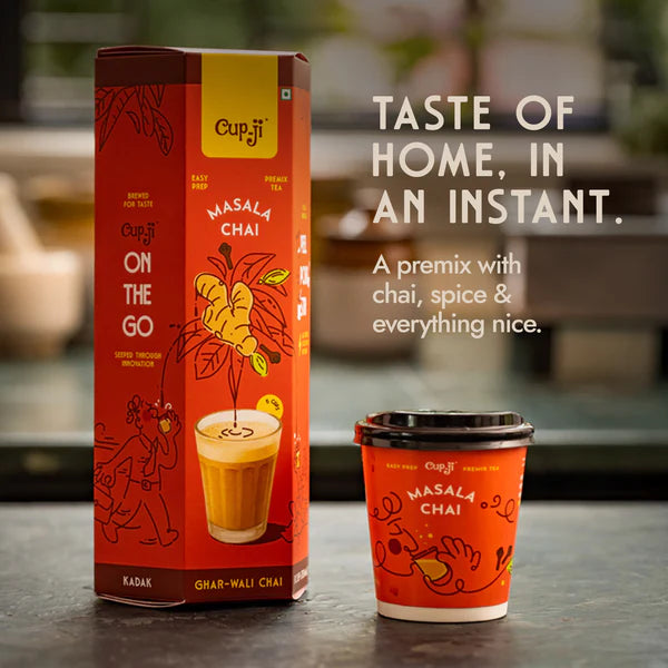 Cup-Ji Unsweetened Kadak Masala Chai – authentic cardamom, ginger & cinnamon in seconds. Perfect for travel, home, office, or gifting.