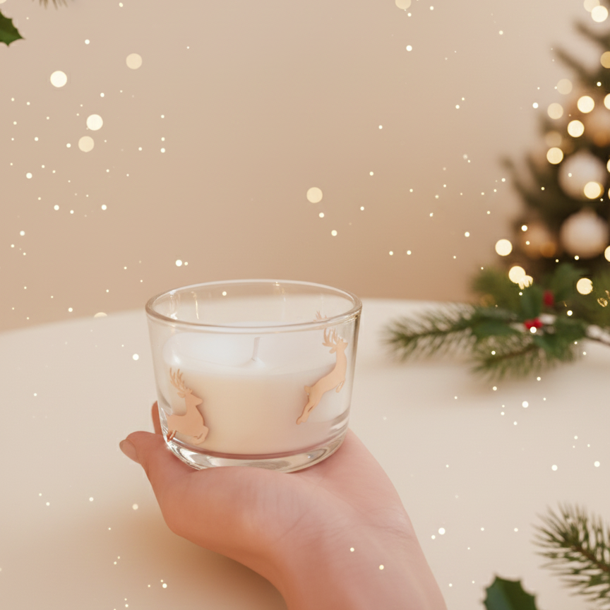 Reindeer Christmas Candle – Vanilla Scented Festive Candle in Glass Jar